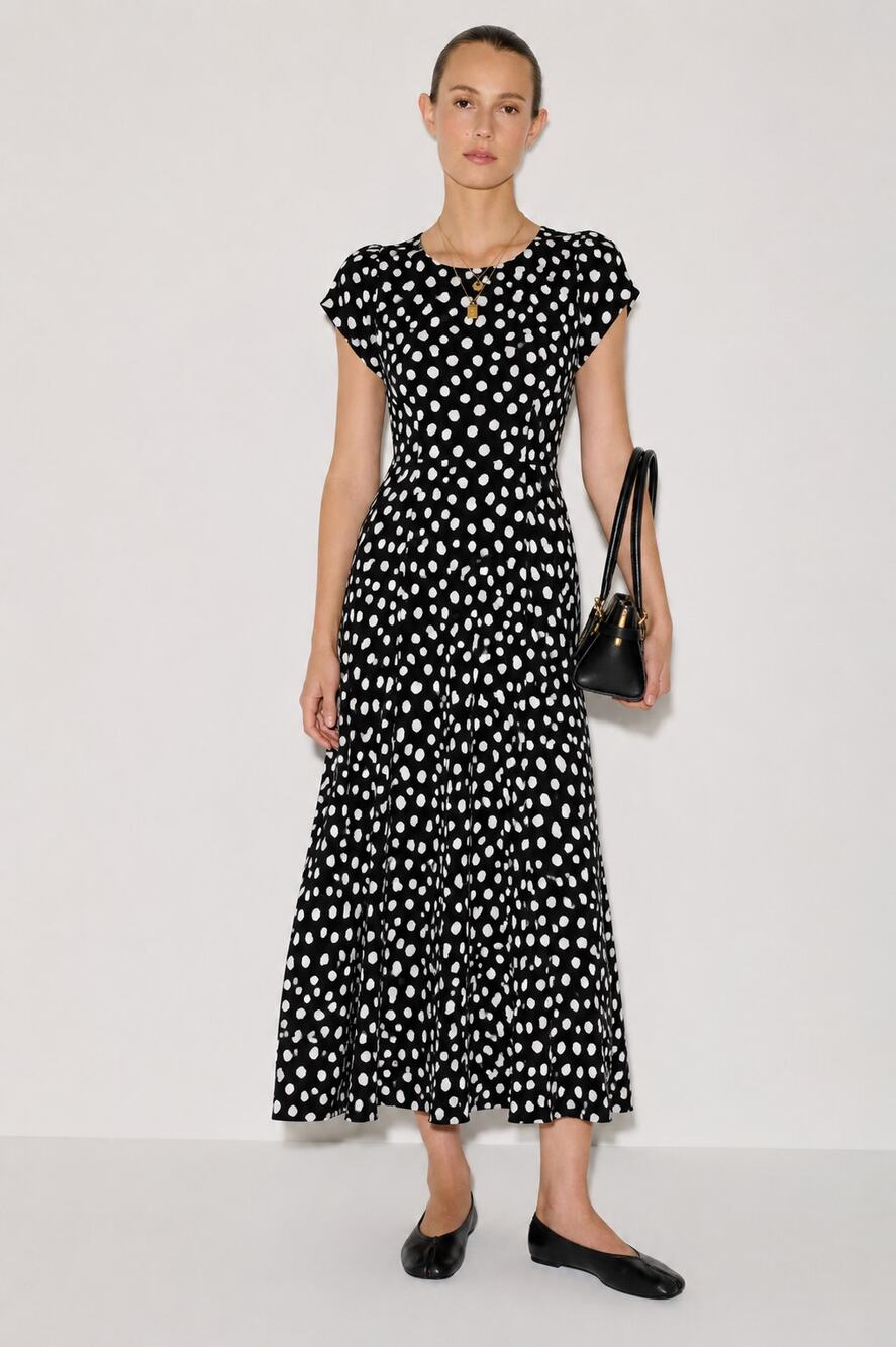 Reformation black & ivory polka dot midi dress Sz 6